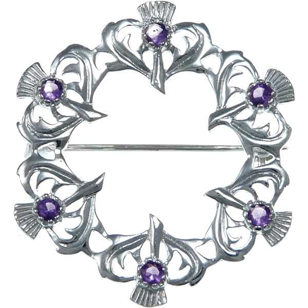 Withlovesilver Ciondolo Sterlina 925 Con Cardo Scozzese E Zirconi Viola, Cuore Shamrock