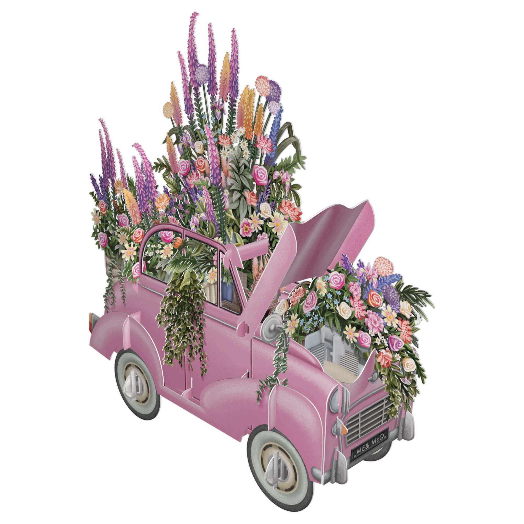 Paper D'Art The Pink Wedding Car 3D Greetings Card with Message Tag