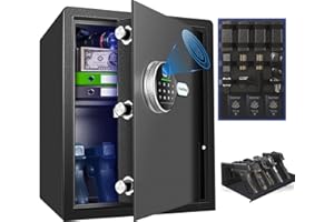 VOLESTAY Biometric Home Safe, Fingerprint Gun Safe Lock Box,Money Box for Jewelry Handgun Cash Valuables,Perfect for Home/Office/Hotel, Black, 2.05 Cubic Feet