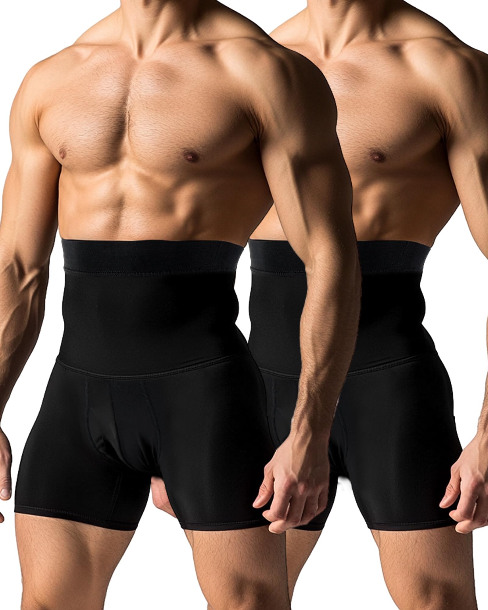 Photo 1 of 2 Pcs Men Shapewear Tummy Control Shorts Compression Underwear, High Waist Trainer girdle Slimming Body Shaper Boxer Briefs(L) Black