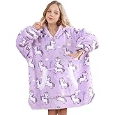Topblan Blanket Hoodie for Kids Girls Boys Teens, Oversized Flannel & Sherpa Blankets with Hood Pocket and Sleeves