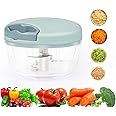 Manual Food Chopper Vegetable Chopper, 500ML Garlic Mincer Hand Pull String Onion Cutter for Veggies, Meat, Ginger, Peppers, Fruits, Nuts, Herbs(Green)