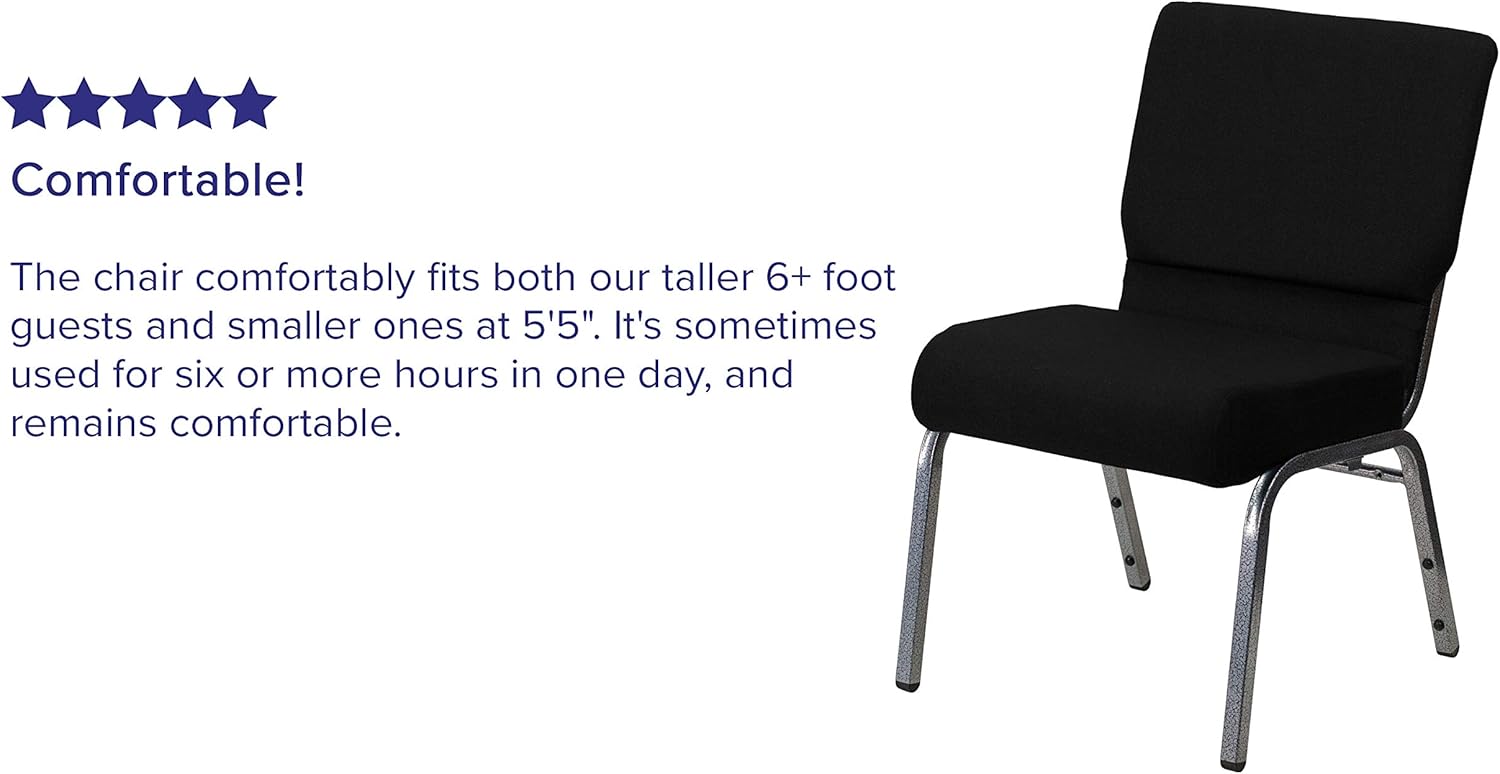 Flash Furniture HERCULES Series 21''W Stacking Church Chair in Black Fabric - Silver Vein Frame: Furniture & Decor