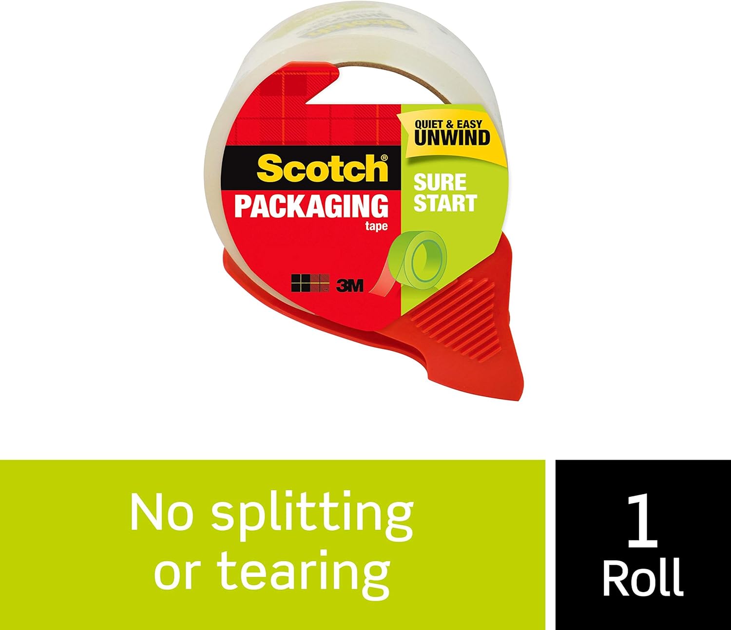Scotch Sure Start Shipping Tape with Dispenser, 1.88 in. x 38.2 yd., Clear, 1 Dispenser/Pack : Office Products