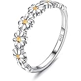 MILACOLATO Valentine's Day Gifts - 925 Sterling Silver Ring 18K Gold Plated Daisy Flower Ring Paved with Coloful Cubic Zirconia High Polished Comfort Fit Sunflower Stacking Statement Wedding Band Ring for Women Mother's Day Jewelry
