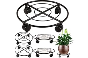 PLANTERHOMA 4 Packs Large Metal Plant Caddy 12" Heavy-Duty Plant Dolly with PU Wheels Wrought Iron Rolling Plant Stand with Casters Indoor and Outdoor Plant Pot Movers Planter Rollers Coaster Trolley, Black