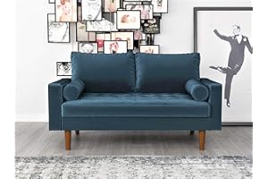 Container Furniture Direct S5456 Mid Century Modern Velvet Upholstered Tufted Living Room Loveseat, 50.39", Prussian Blue
