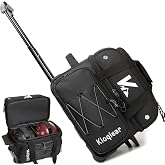 Kioqiear 2-Ball Bowling Bag with Wheel,Large Storage Pocket | Fits US Men's Size 15 Shoes,Accessories Pocket,Retractable Handle Extends to 37.5",Rolling Double Ball Bowling Bag