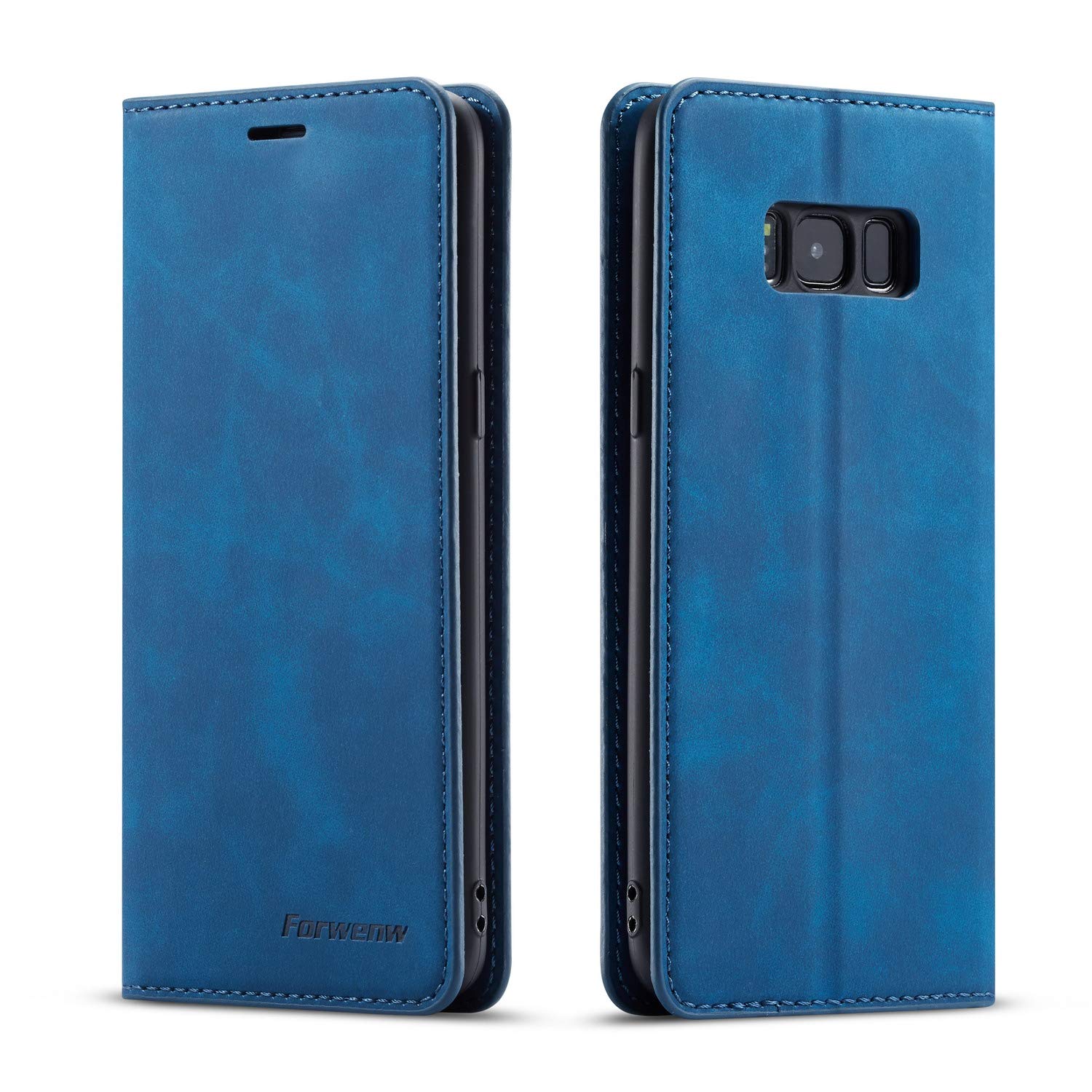 QLTYPRI Case for Samsung Galaxy S8, Premium PU Leather Cover TPU Bumper with Card Holder Kickstand Hidden Magnetic Adsorption Flip Wallet Case Cover for Samsung Galaxy S8 - Blue