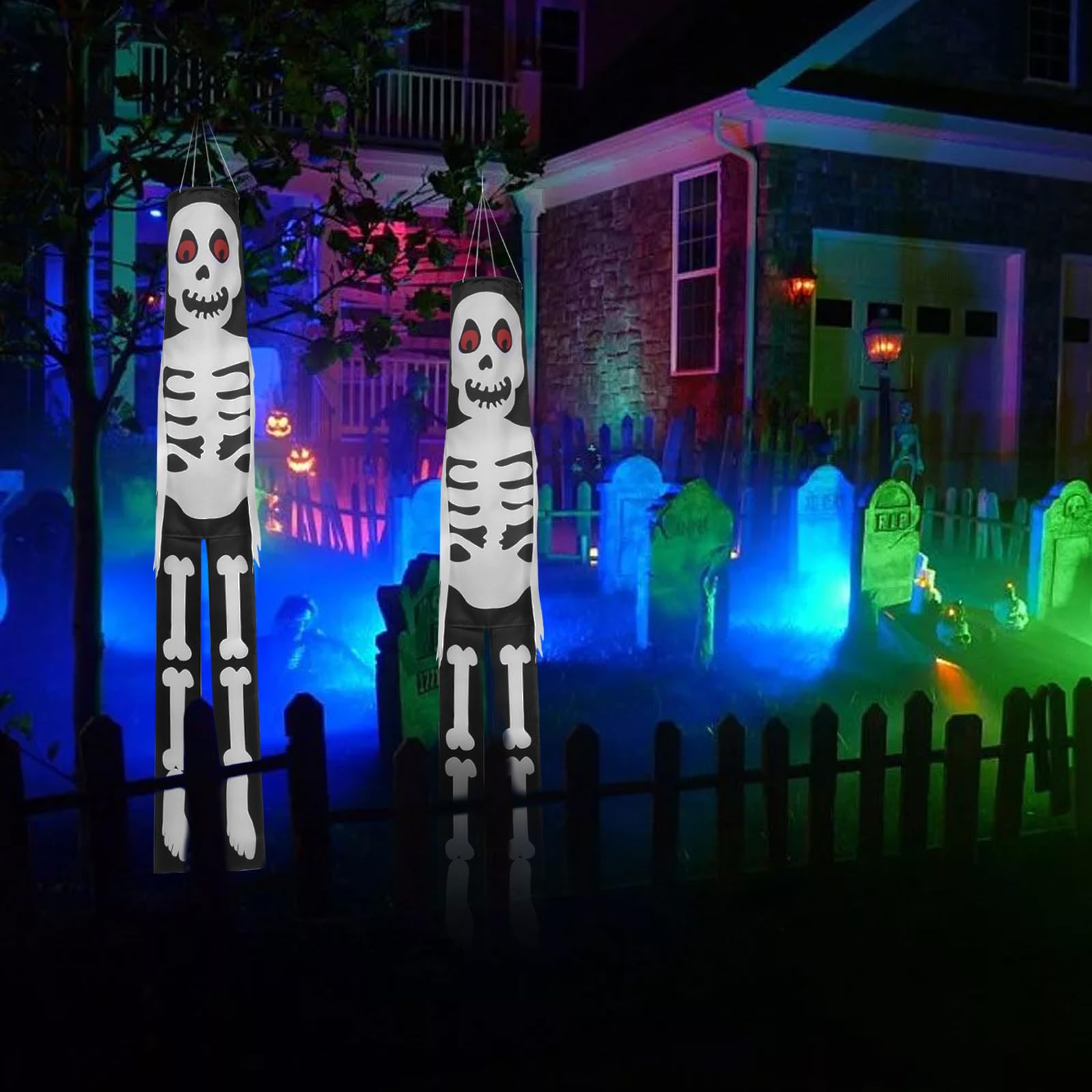 Halloween Windsocks Halloween Ghost Windsock Flag 100CM 2 PCS Hanging Halloween Garden Flag Halloween Decorations Outdoor Halloween Haunted House Party Supplies