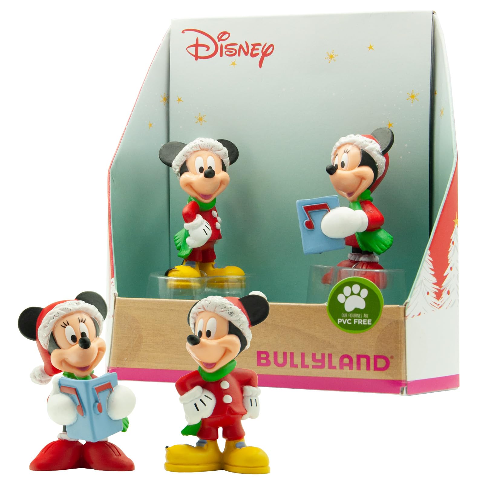 Bullyland 15074 - Walt Disney Mickey and Minnie in Christmas Costume, Lovingly Hand-Painted Figures, PVC Great Gift for Boys and Girls for Imaginative Play