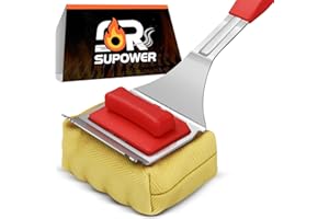 SUPOWER Steam Safe Grill Cleaning Brush Bristle Free for Outdoor Grill with 15" Extended Handle, 3X Thick Aramid Fabric Replaceable Brush Heads, Heavy Duty Triple-Groove Scraper Design for All Grates, Red