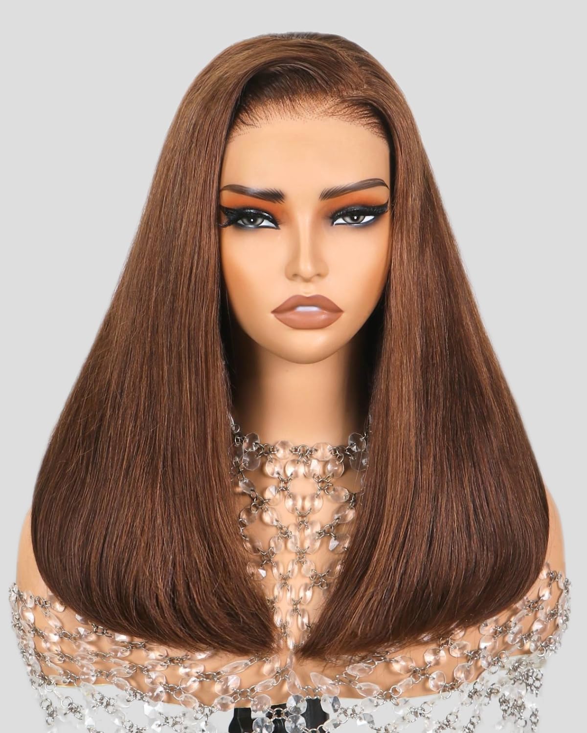 MEGALOOK Salon-Quality Ready to Go Glueless Wigs Human Hair 220% Density 5x6 Pre Cut HD Lace Front Wig 12A Silky 4# Brown Straight Wigs Real Plucked Bleached Knots Wig Human hair 16 Inch — image 1