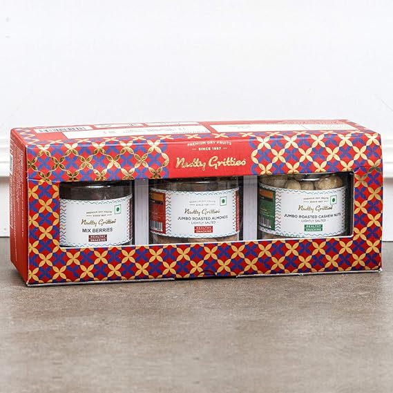 Nutty Gritties Dry Fruits Gift Box - Roasted Salted Almonds, Salted Cashews and Mix Berries (100