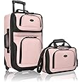 U.S. Traveler Rio Rugged Fabric Expandable Carry-on Luggage, 2 Rolling Suitcase, Pink, 2 Wheel-2 Piece