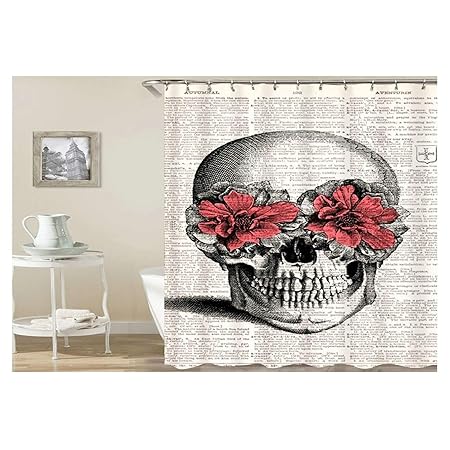 LOUMVE Anti Schimmel Duschvorhang 150 x 180 cm Antibakteriell Wasserdicht Mildewproof Totenkopf mit Blume AugenBad Duschvorha