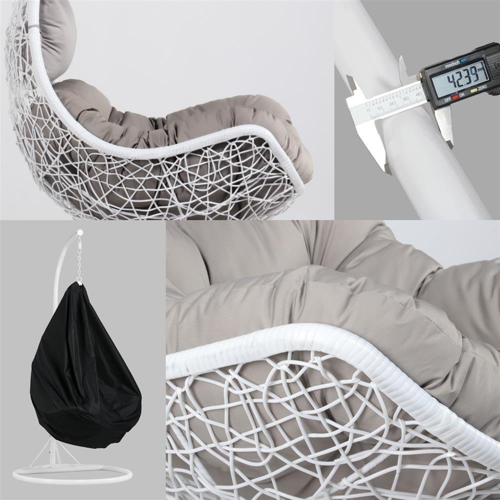 Popamazing White Rattan Hanging Swing Chair Egg Chair W/stand, Cover