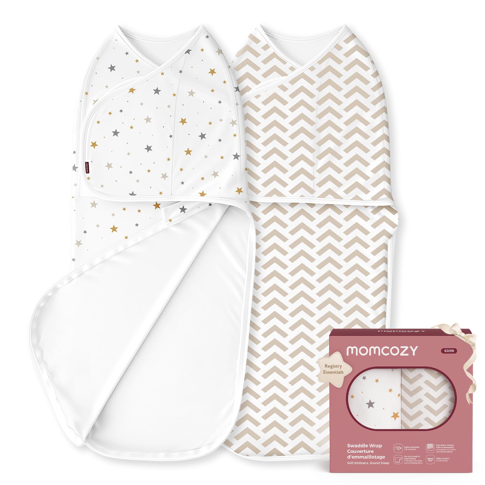 Photo 1 of Momcozy Swaddles for Newborns, Quiet Fastener Swaddle Suitable for Infant 0-3 Months, New-Parent-Friendly Sleep Sack, Reduce Startle Reflex, Newborn Boys Girls Registry Essentials, 2-Pack, Wonder