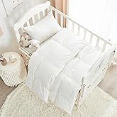 ROSE FEATHER Toddler/Travel/Crib Goose Down Comforter Duvet/Blanket Multifunctional,100% Organic Cotton & Washable Unisex Kids,All Season,White 47x60