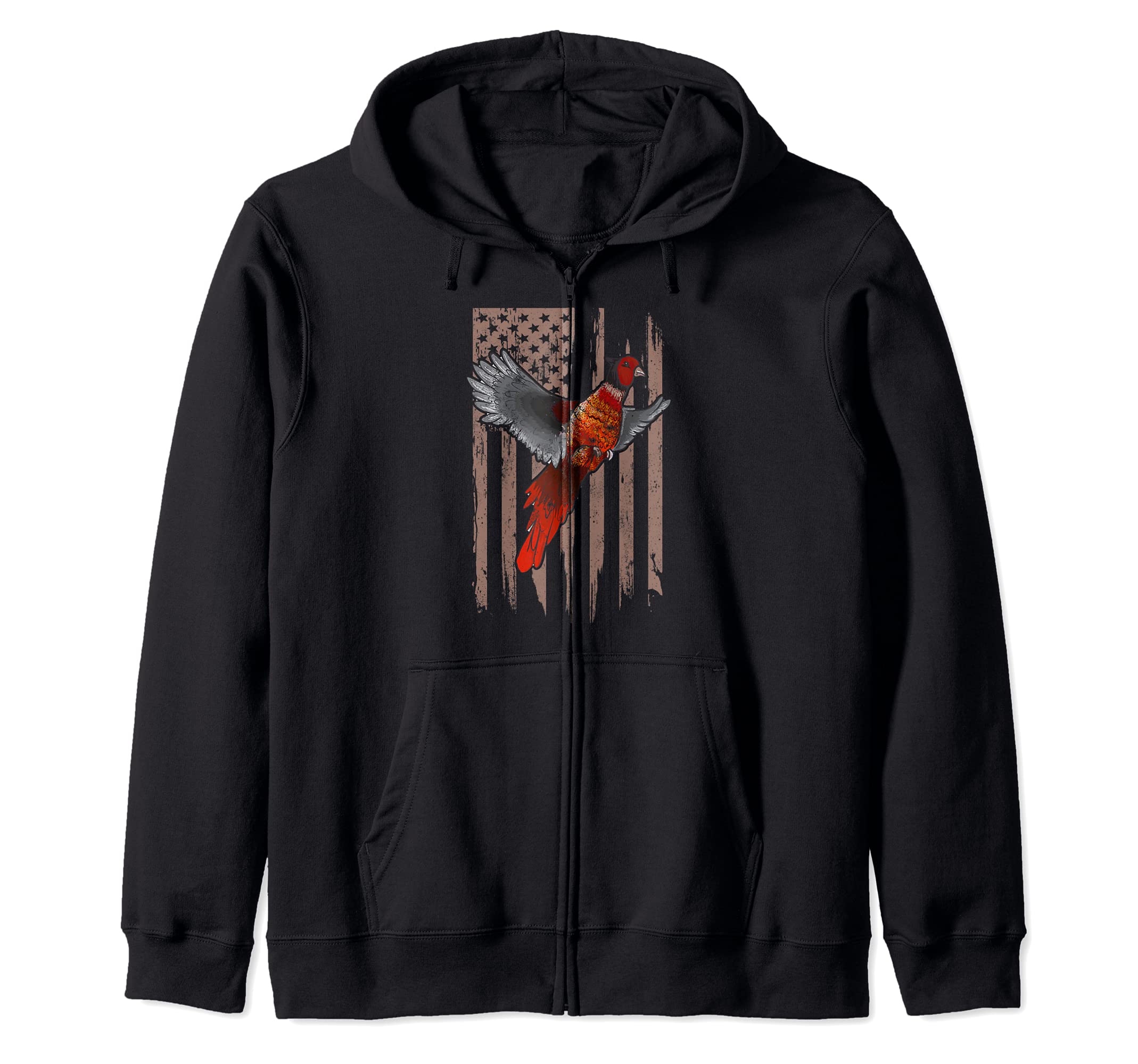 Pheasant Bird Hunting American Flag Zip Hoodie