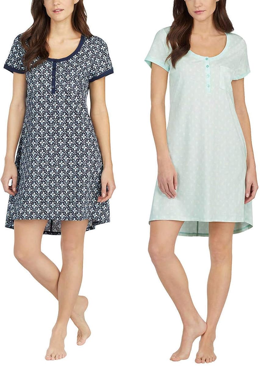 Lucky Brand Ladies' 2 Pack Sleep Shirts, Variety (S, Blue/Aqua) at