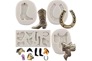 Sijiangmold Horse Silicone Mold Horseshoe Fondant Molds Cowboy Boot Saddle Candy Mold for DIY Cupcake Topper Cake Decorating 