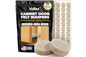 128 Cabinet Door Felt Bumpers – 0.4" Beige Self-Adhesive Sound Dampening Pads for Cabinets, Furniture, Glass & Wall Protection by Vellax