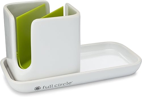 Full Circle Stash, Ceramic Sink Caddy, Green and White