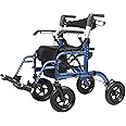 ELENKER All-Terrain 2 in 1 Rollator Walker & Transport Chair, Folding Wheelchair with All 10” Wheels for Seniors, Reversible Backrest & Detachable Footrests (Blue)