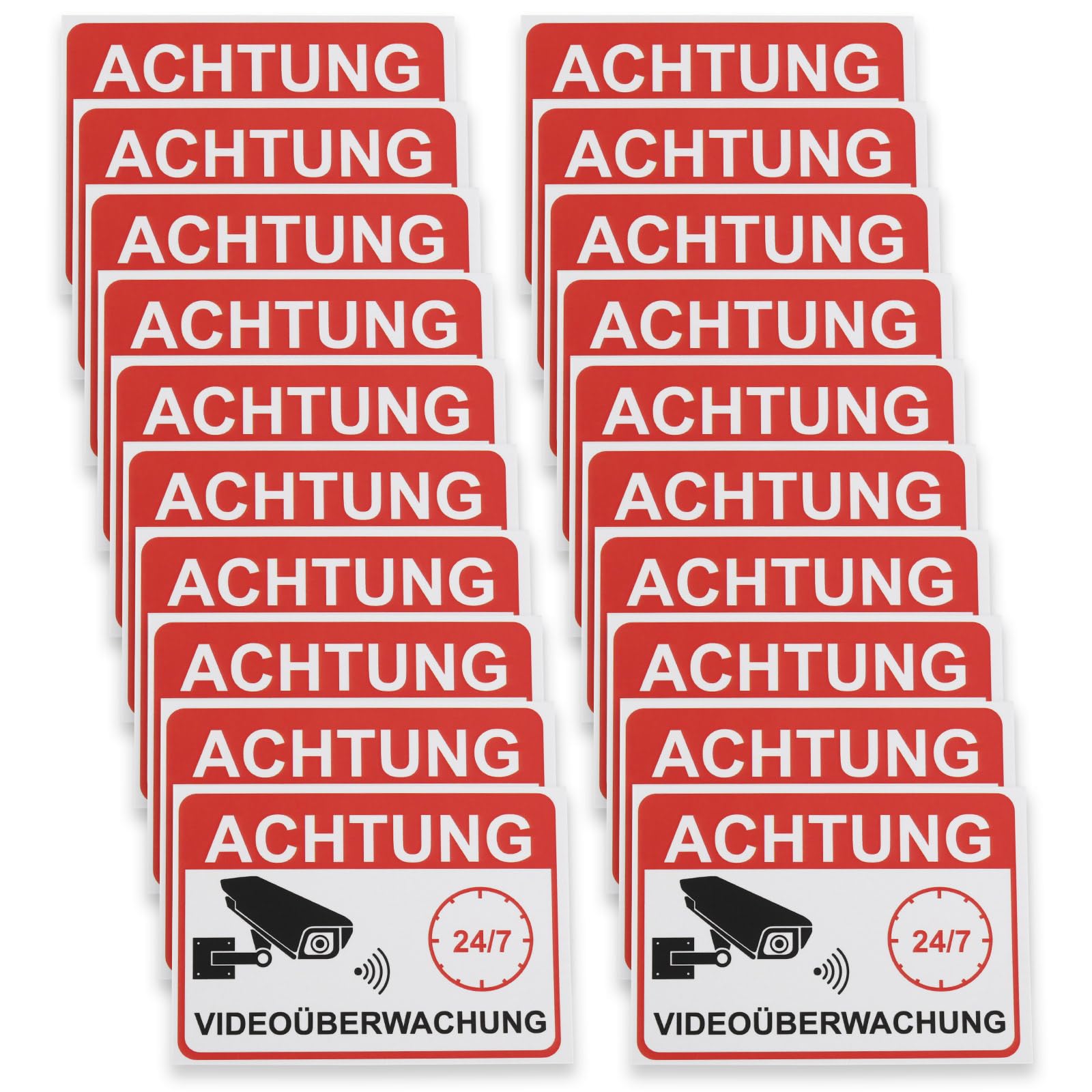 Be In Your Mind 20PCS Warning Video Surveillance Sticker 7.4 x 5.2cm Video Surveillance Sign Sticker for Glass Doors Indows Shutters, German Version