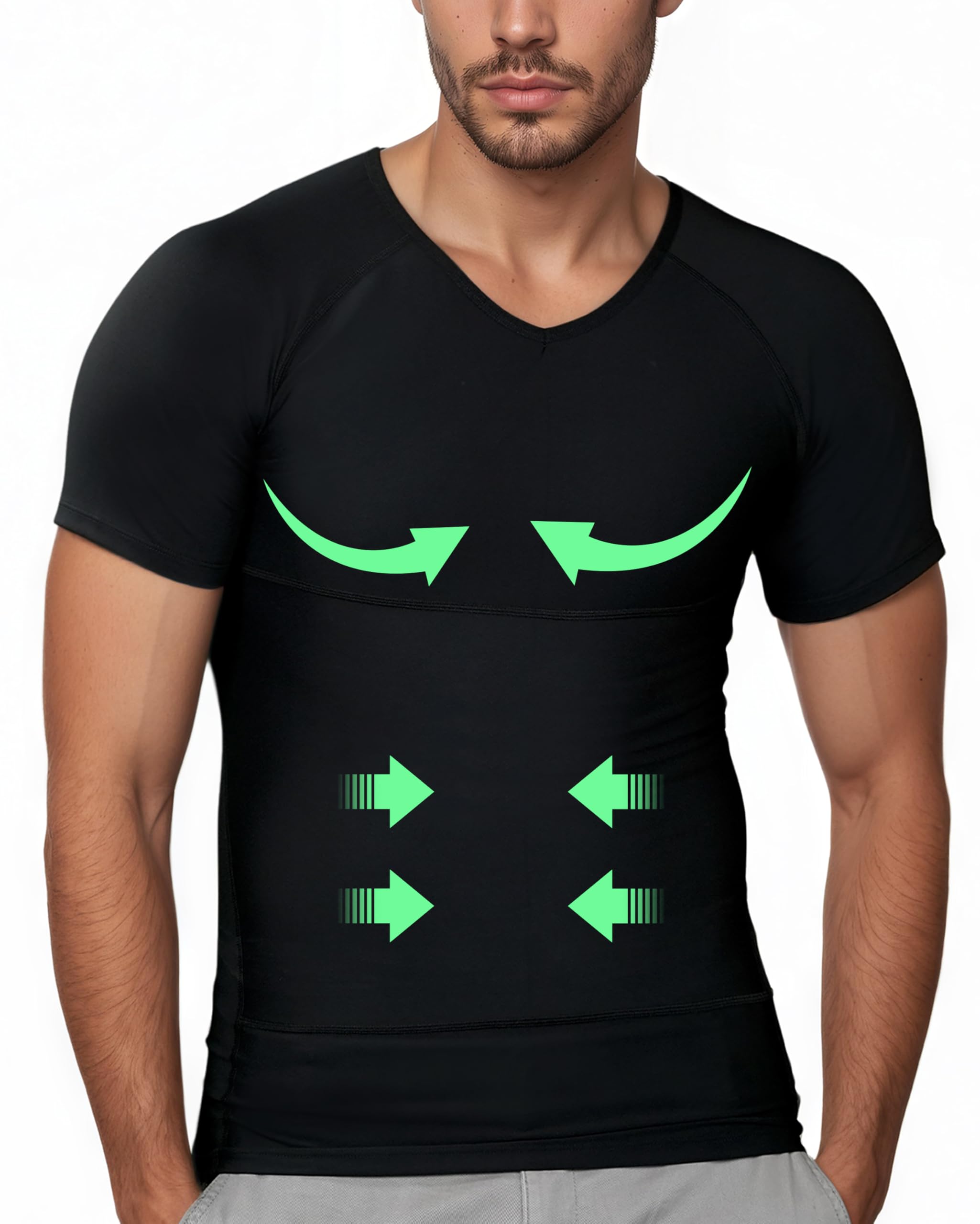 Photo 1 of ***ITEM CORRECT****ZINMETER Compression Shirt Mens Short Sleeve Gynecomastia Undershirt Body Shaper Tummy Control Shapewear V Neck Slimming Vest (US, Alpha, Large, Regular, Regular, 1, Black)