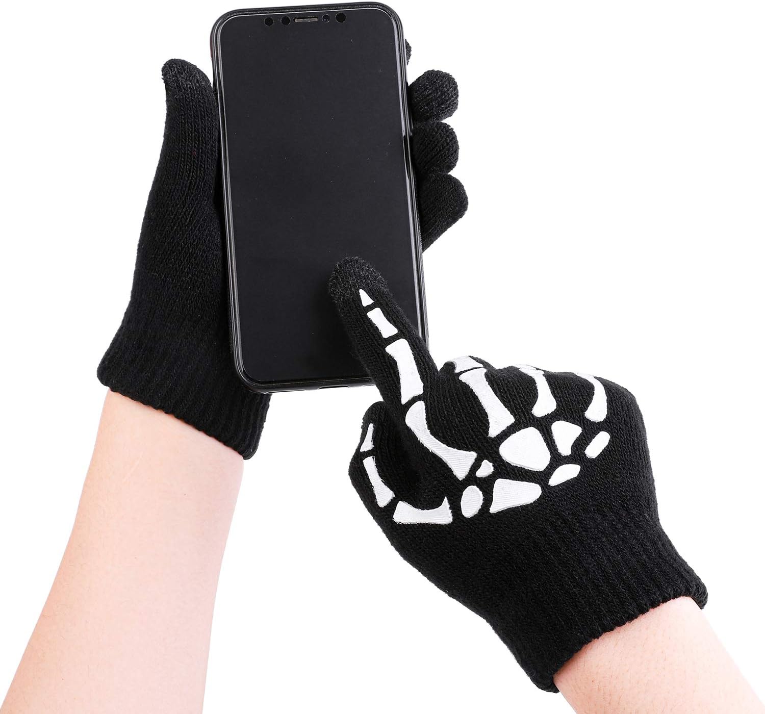 Cooraby 3 Pairs Kids Skeleton Touchscreen Gloves Halloween Glow in The Dark Full Finger Skull Bone Gloves: Toys & Games