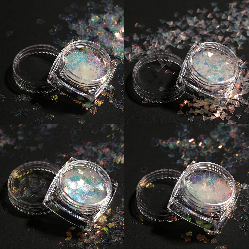 Modelones Holographic Nail Sequins 12 Colors Iridescent Mermaid Nail Glitter 3D Laser Sequins Nail Sparkle for Gel Nail Polish Dip Powder Flake Acrylic Paillettes with Tweezers Nail Art Decoration: Beauty