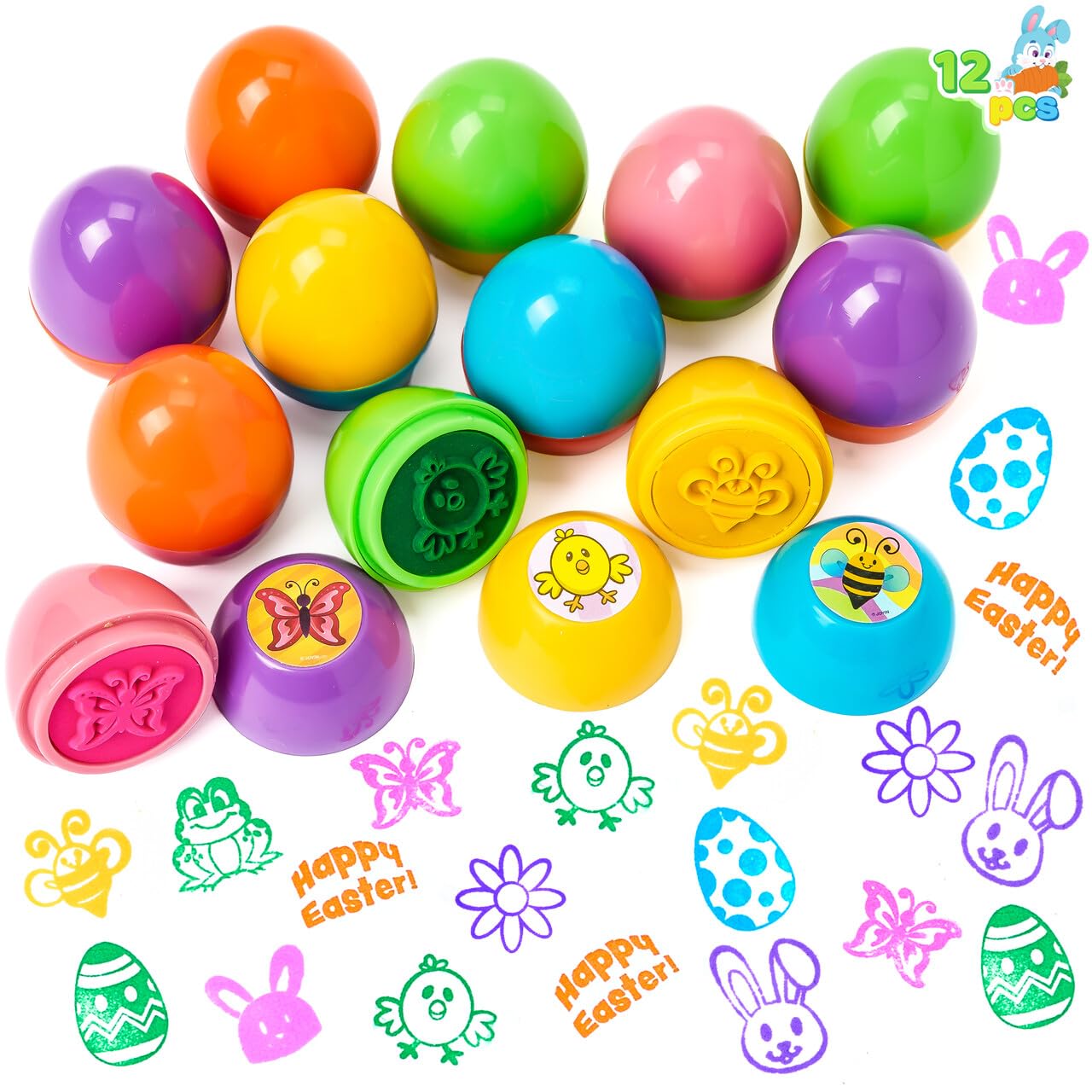 JOYIN 12Pcs Easter Egg Stampers for Kids Great Easter Toys for Easter Eggs Hunt Game, Easter Theme Party, Easter Egg Stuff, Easter Basket Stuffers Fillers, Easter Stamps Gifts, Classroom Prize