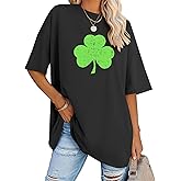 St Patricks Day Shirt Women: Oversized Shamrock Luckly Clover Tshirt Vintage Irish Green St.Patty's Day Tee Tops