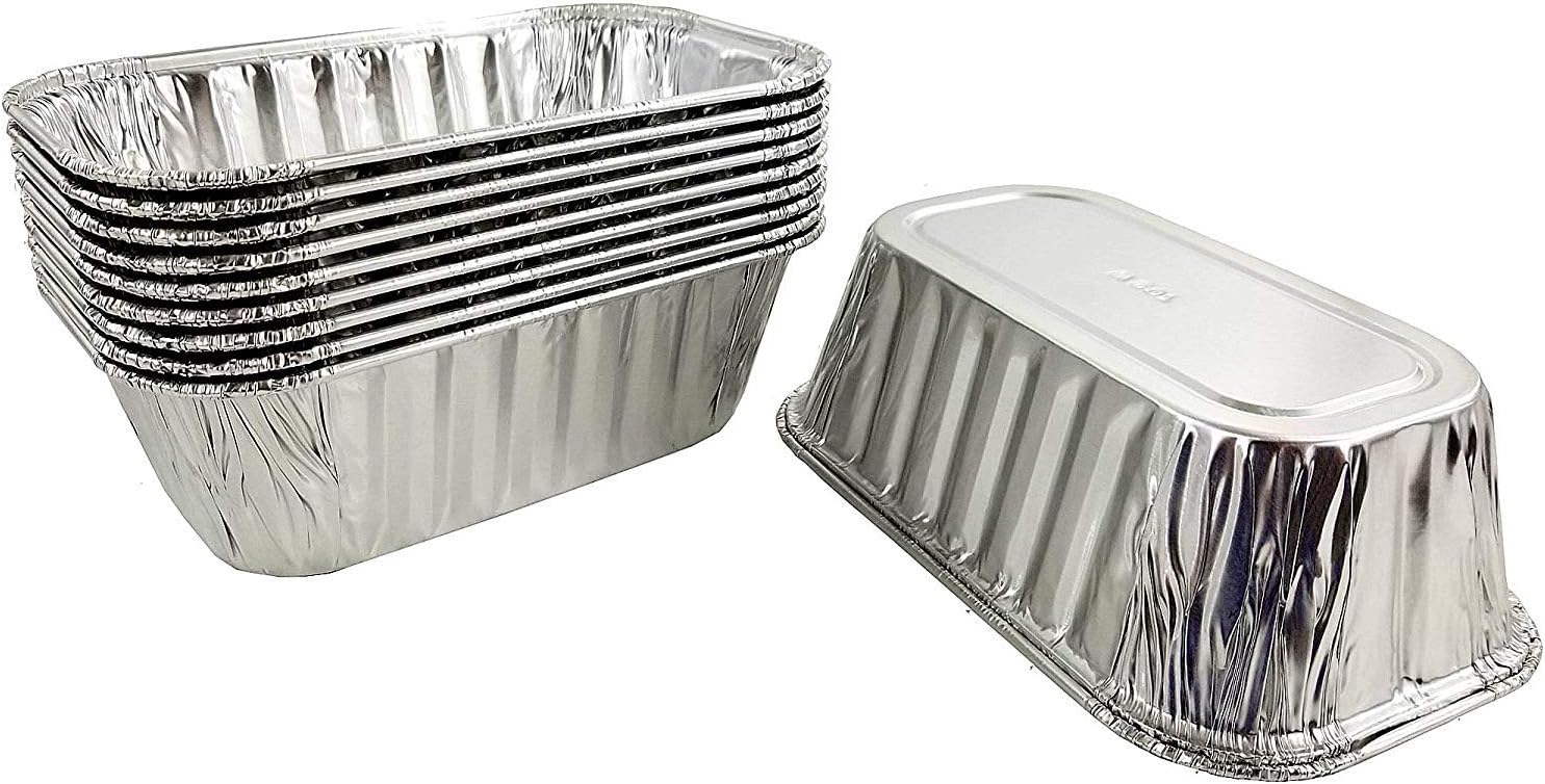 PACTOGO 1 lb. Disposable Aluminum Foil Small Mini Loaf Bread Baking Pan 6.1" x 3.75" x 2" - Made in USA (Pack of 10)
