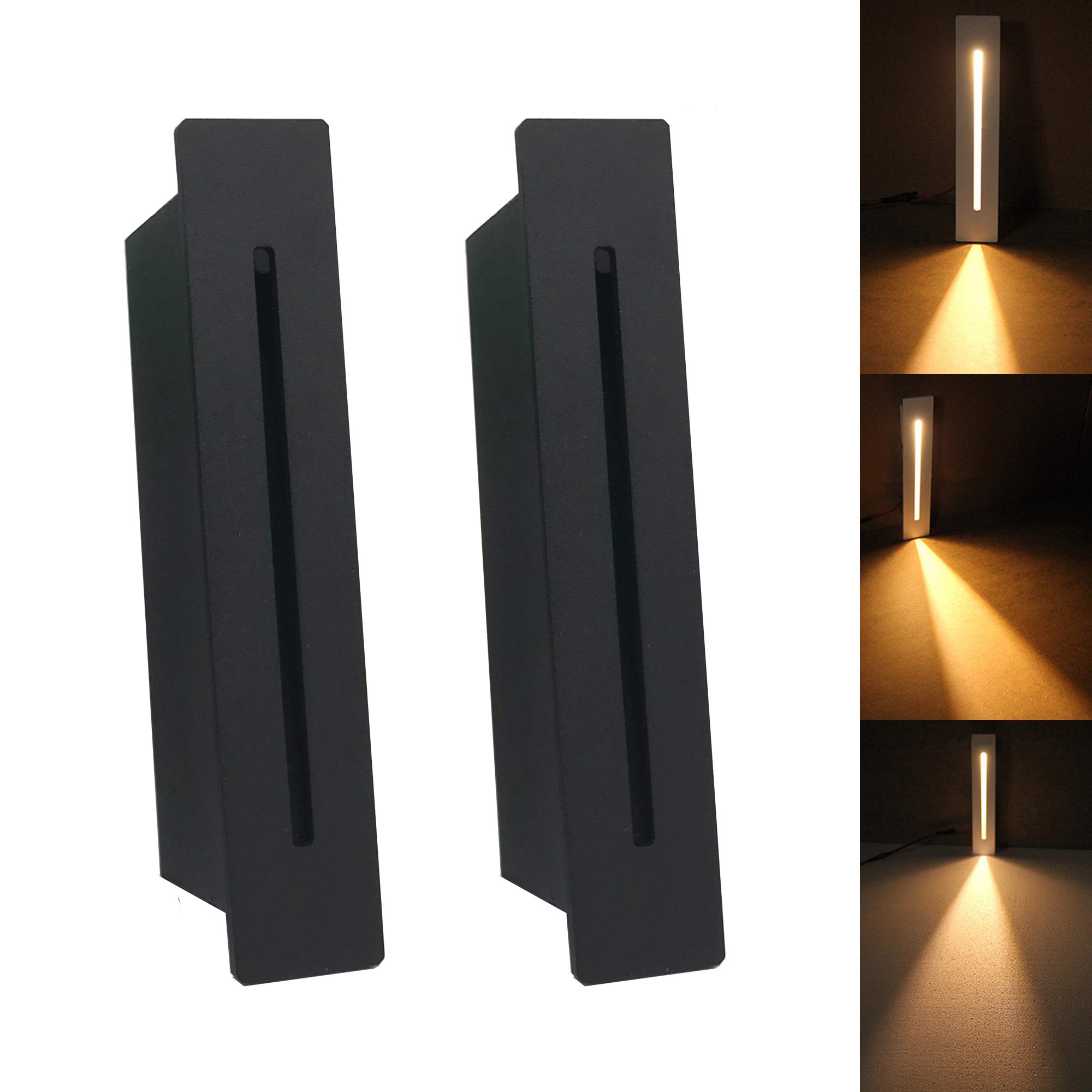 kpslucerna 2pcs 3W LED Recessed Stair Light, IP65 Waterproof Outdoor Step Light Die-Cast Aluminum Corner Wall Lamp, 250LM Indoor Hallway Stairway Decor Lighting for Home Patio Garden