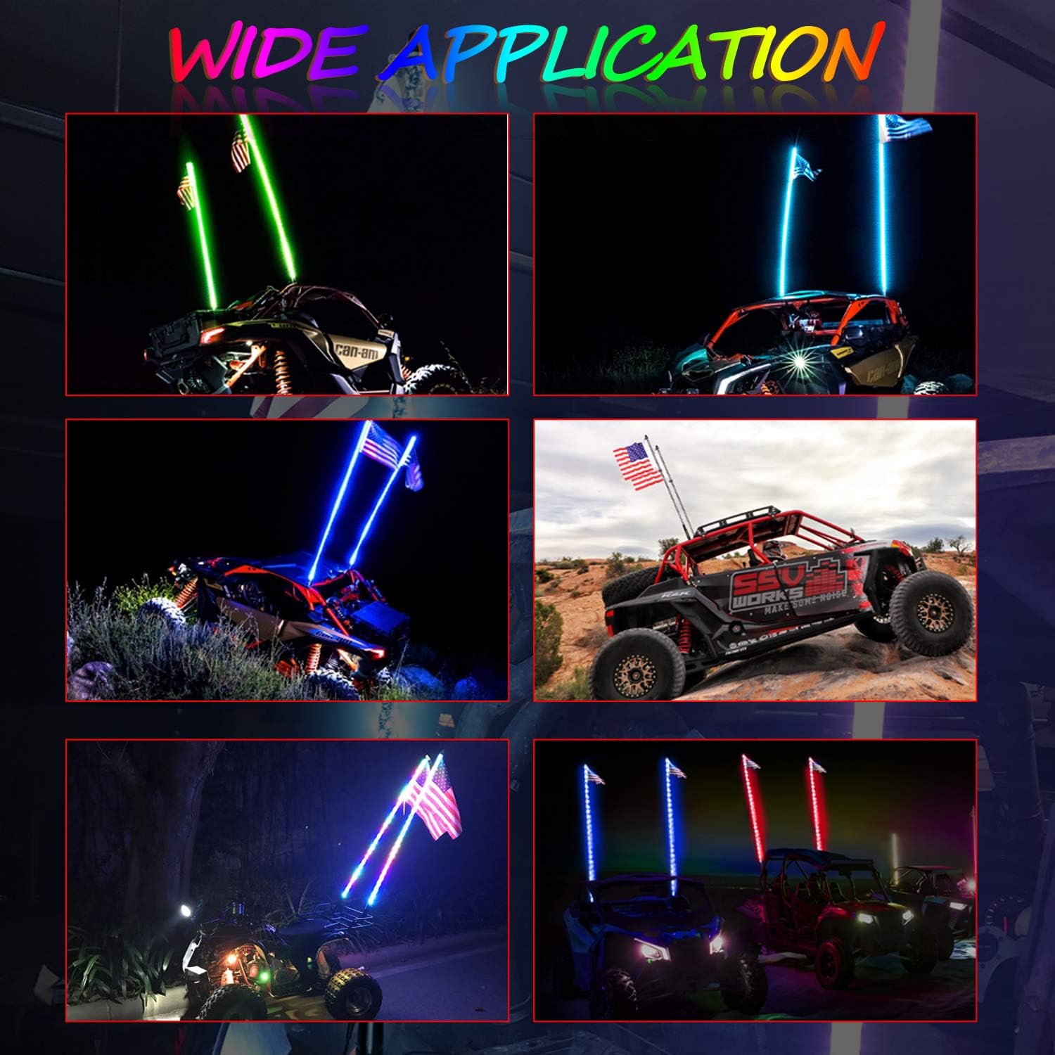 Niwaker 5ft LED Whip Lights with Flag RF Remote Control Spiral Chasing  Light RGB Dancing Lighted