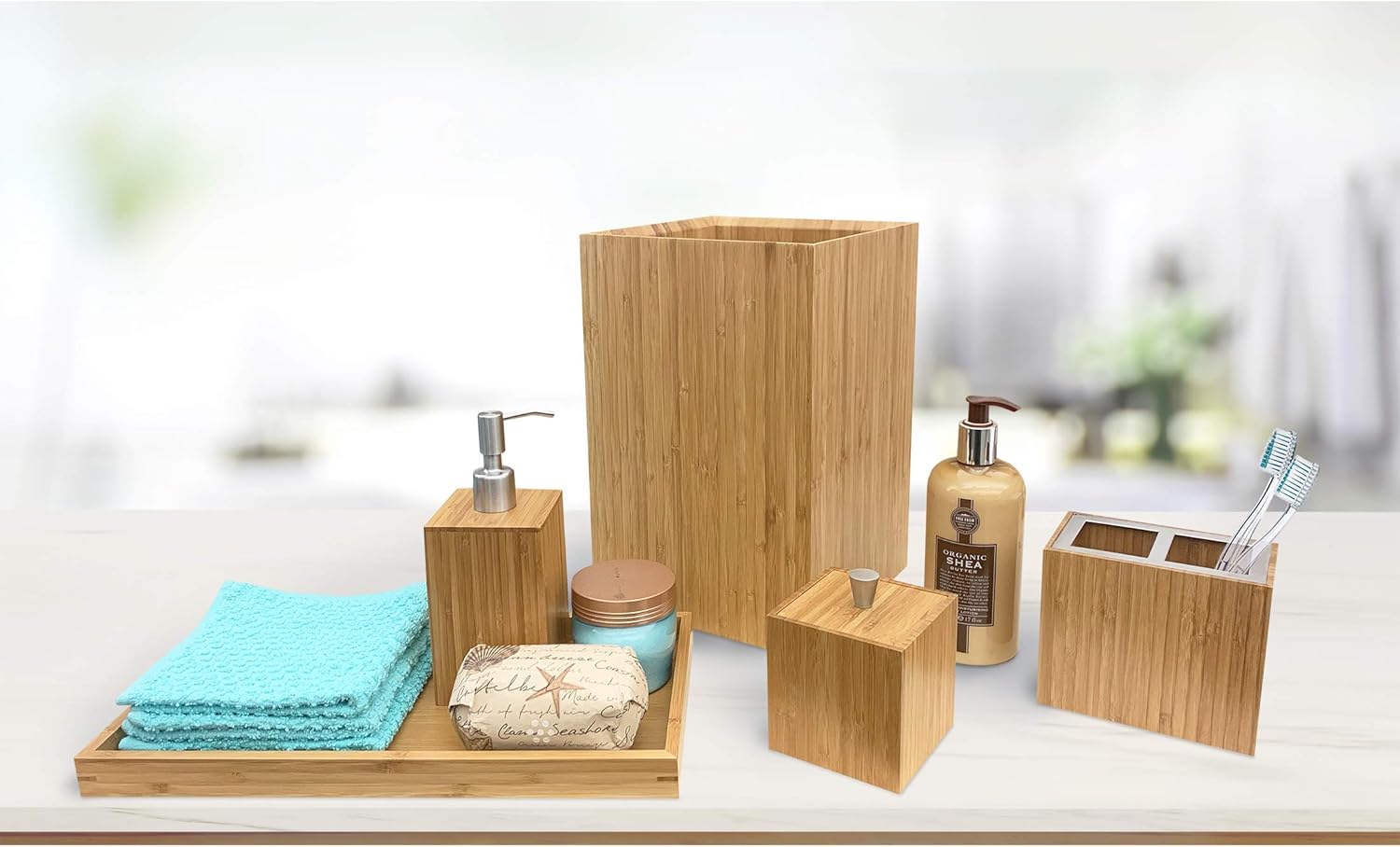 Seville Classics 5-Piece Bamboo Bath and Vanity Luxury Bathroom Essentials Accessory Set: Home & Kitchen