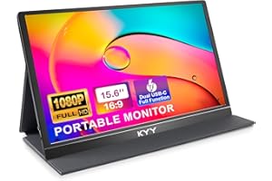 KYY Portable Monitor 15.6'' 1080P FHD USB-C Laptop Monitors w/Smart Cover & Dual Speaker, HDMI Computer Display IPS HDR External Gaming Monitor for PC Phone Mac Xbox PS4 Switch[Upgraded]