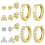 PRETOLE 6 Pairs Sterling Silver Stud Earrings for