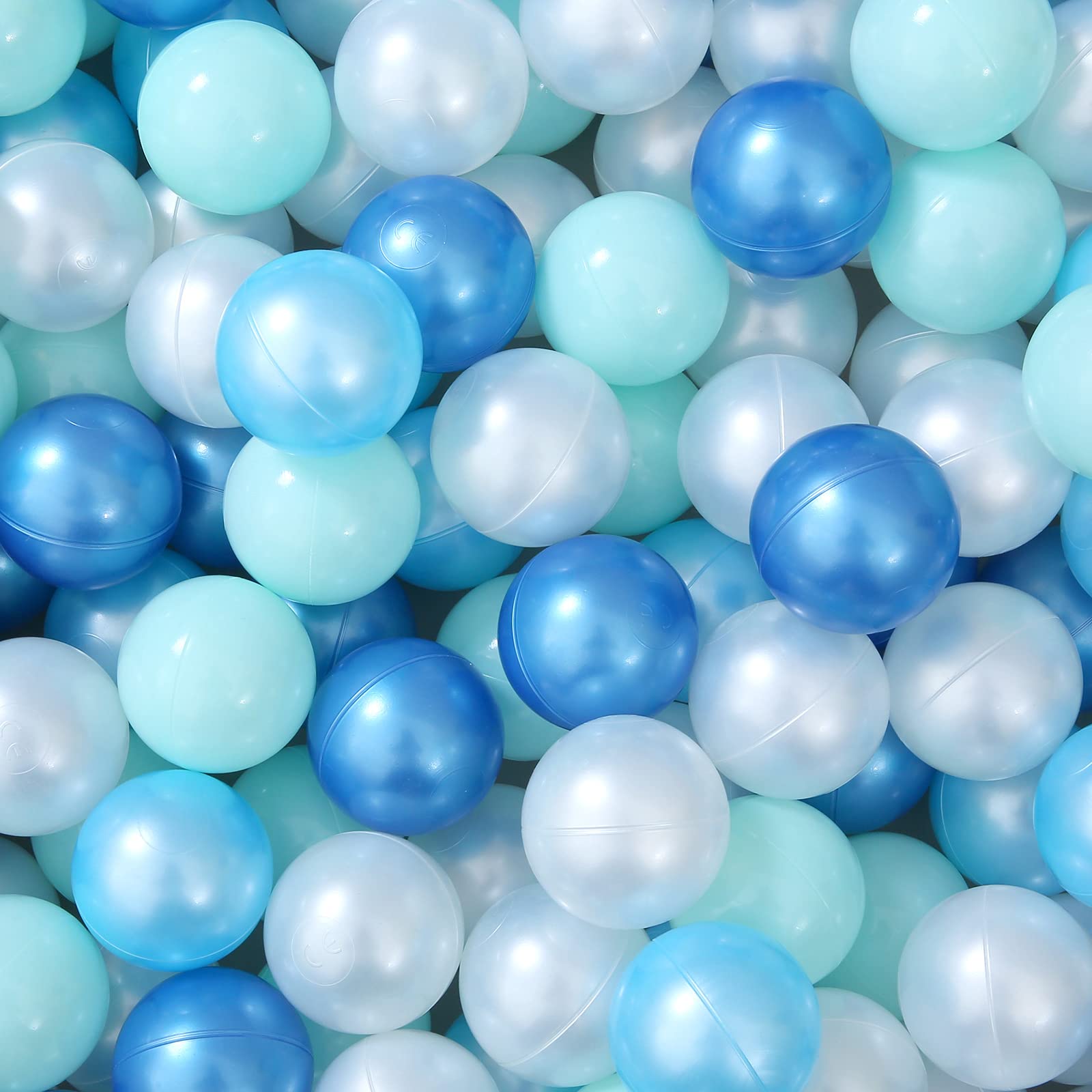 Photo 1 of Heopeis Pit Balls for Kids -100PCS Pearl 4 Blue Colors Play Balls Crawl Ball BPA Free for Toddlers 1-3 Kids Pool Tent Party Deracote, 2.2inches,100PCS.