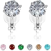 EVEVIC Austrian Crystal Round Cilp On Stud Earrings for Women 14K White Gold Plated Non Pierced for Sensitive Ears Jewelry Gifts for Anniversary