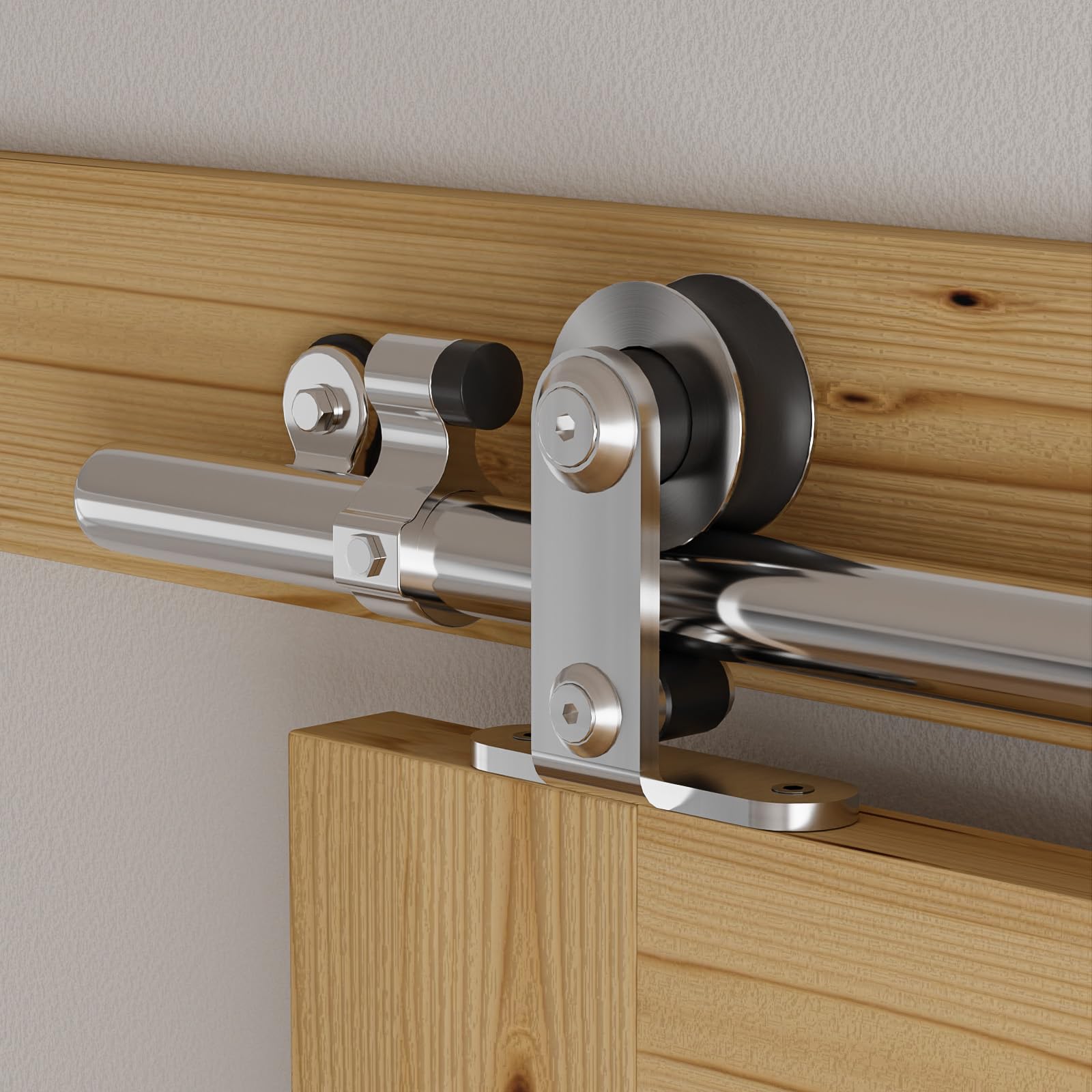 BONIKLUBA 6.6FT/200CM Stainless Steel Sliding Barn Door Hardware Track Kit for Single Door Less 100cm Wide (T Hangers)