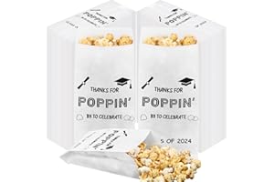 Sunnychicc 200 Pcs Class of 2024 Popcorn Bags Graduation Party Favors Snack Goodie Cookie Bags Grease Resistant Paper Individual Servings for Graduation Party Pop Corn Bag Bulk Graduation Party Favors