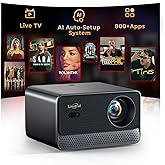 Projector with WiFi and Bluetooth: [1800 ANSI/Ai Auto Focus/800+ Apps/Compatible with Netflix] Outdoor-Projector 4K Support 1080P Smart Live TV Movie Lisowod L03Pro Projector for Home Theater