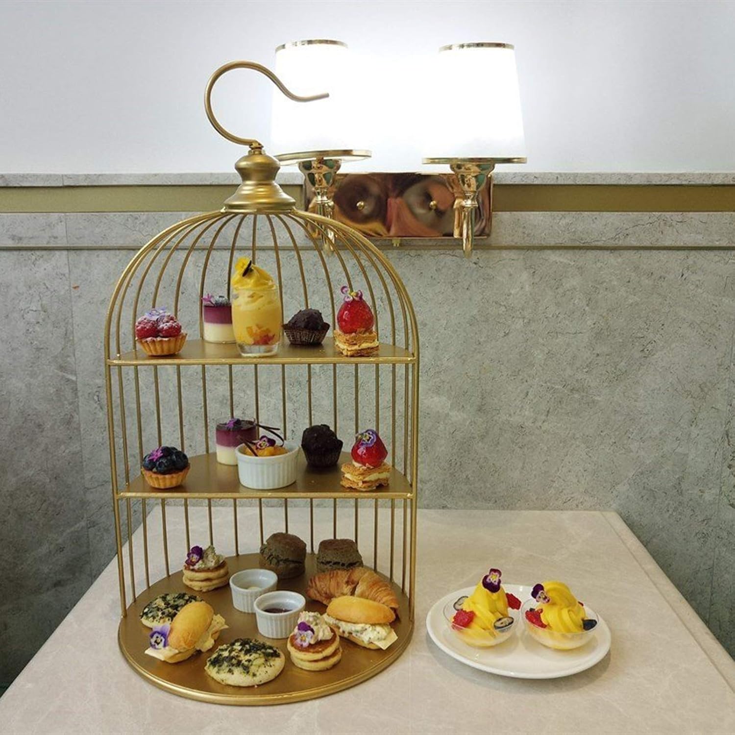 Loclic Com Vaisselle Et Plats De Service Vaisselle Et Arts De La Table Golden Yardwe 1 Pc Cage A Oiseaux Support De Gateau En Metal Presentoir A Dessert Presentoir A Trois Couche Cupcake