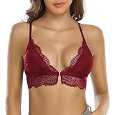 SHEKINI Lace Bralettes for Women Front Closure Bras Padded Wire Free Triangle Wireless Halter Bra Racerback Crop Top Vest Bra