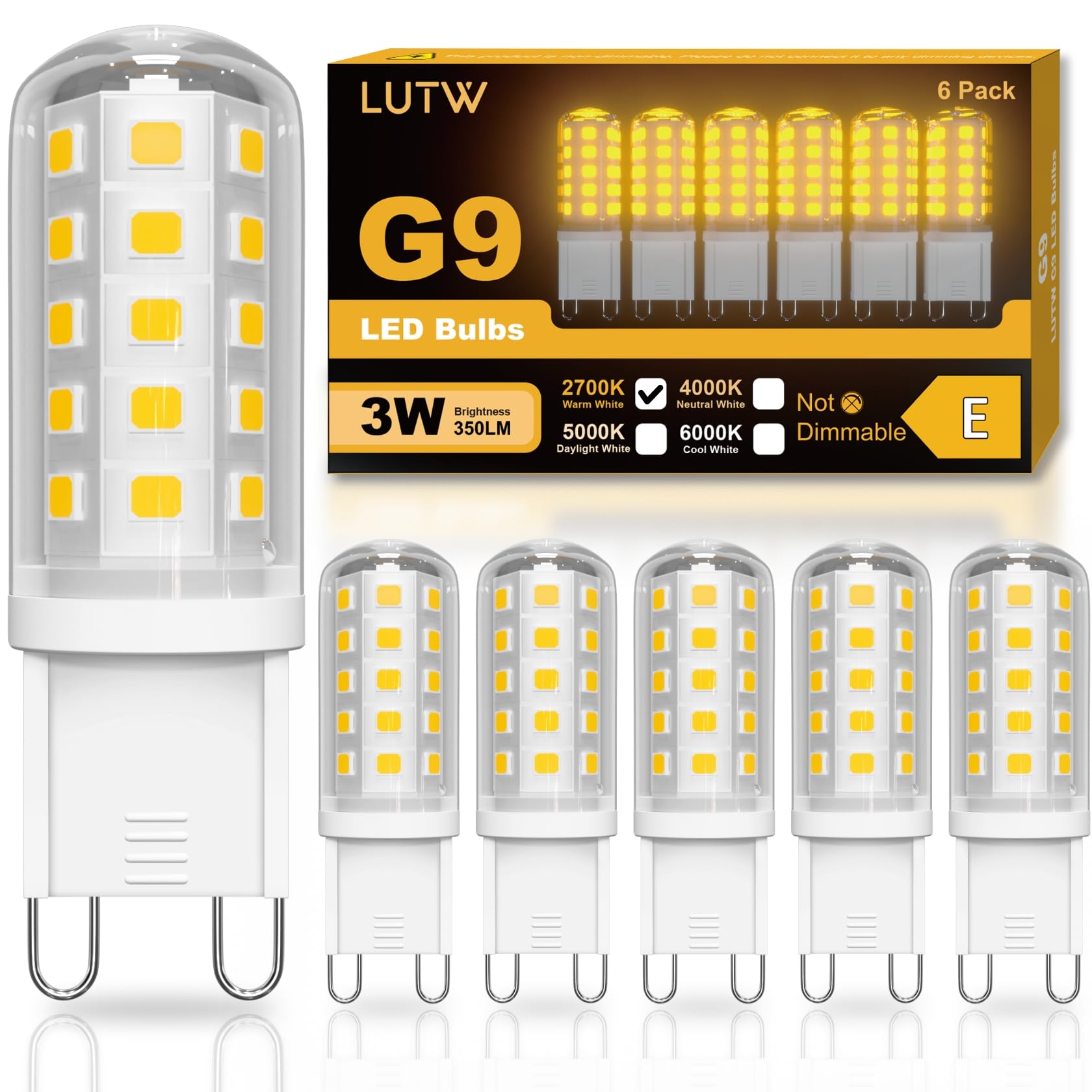 LUTW G9 LED Bulbs Warm White 3W, Equivalent 30W - 40W G9 Halogen Bulbs, Non-dimmable, 350LM 2700K Energy Saving Light Bulbs for Chandelier, Lighting Decor, Ceiling Lights, Wall Light, 6 Pack โ image 1