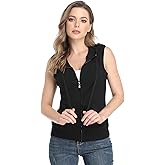 MISS MOLY Women's Sleeveless Hoodies Sweatshirt Basic Solid Zip Up Vest Hoodie with Pockets